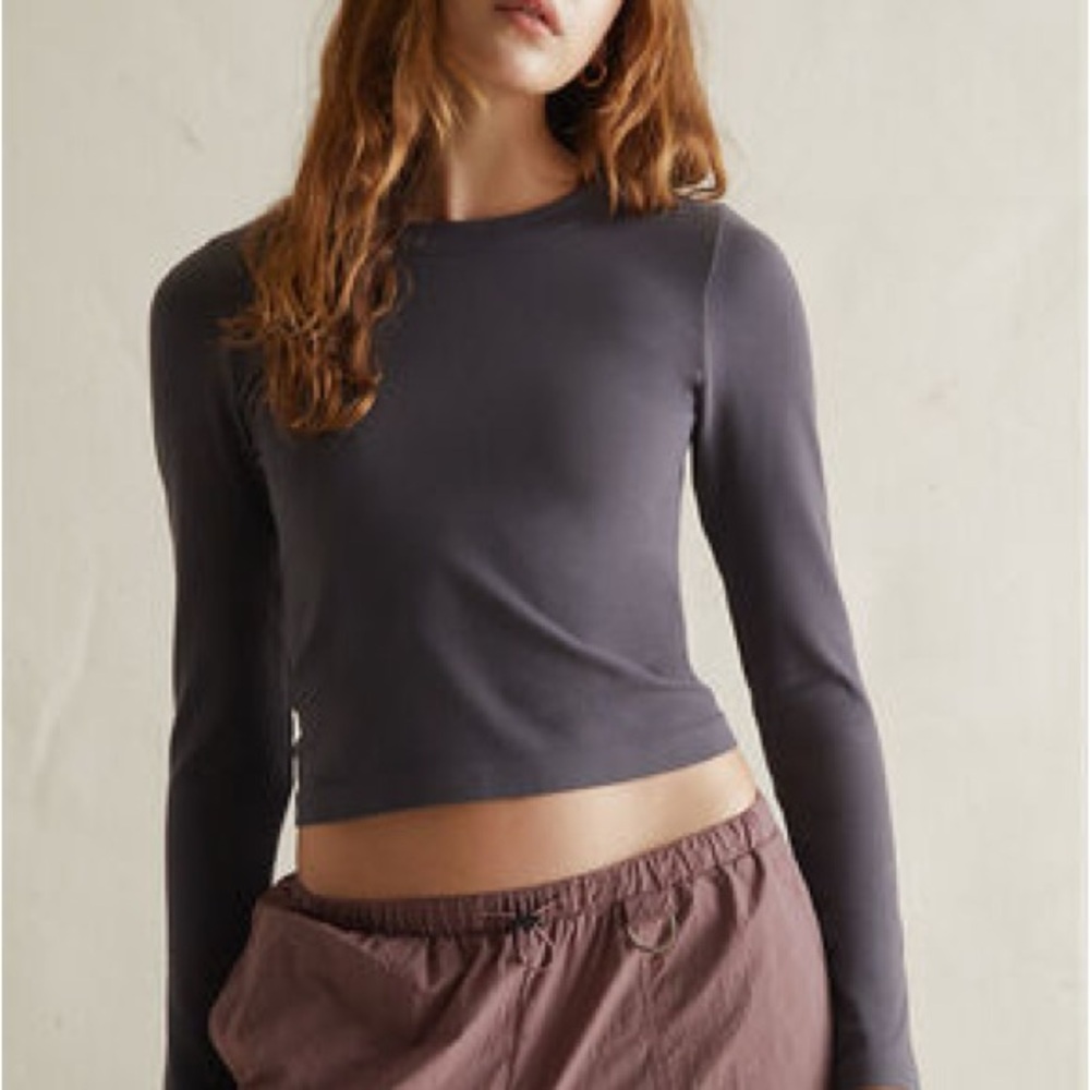 Women's Zara Fitted Brown Cropped Long Sleeve Top